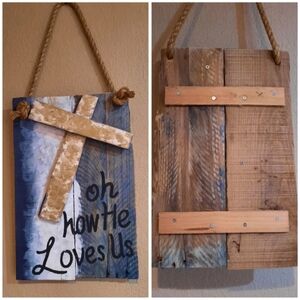 Inspirational wood sign cross handpainted original